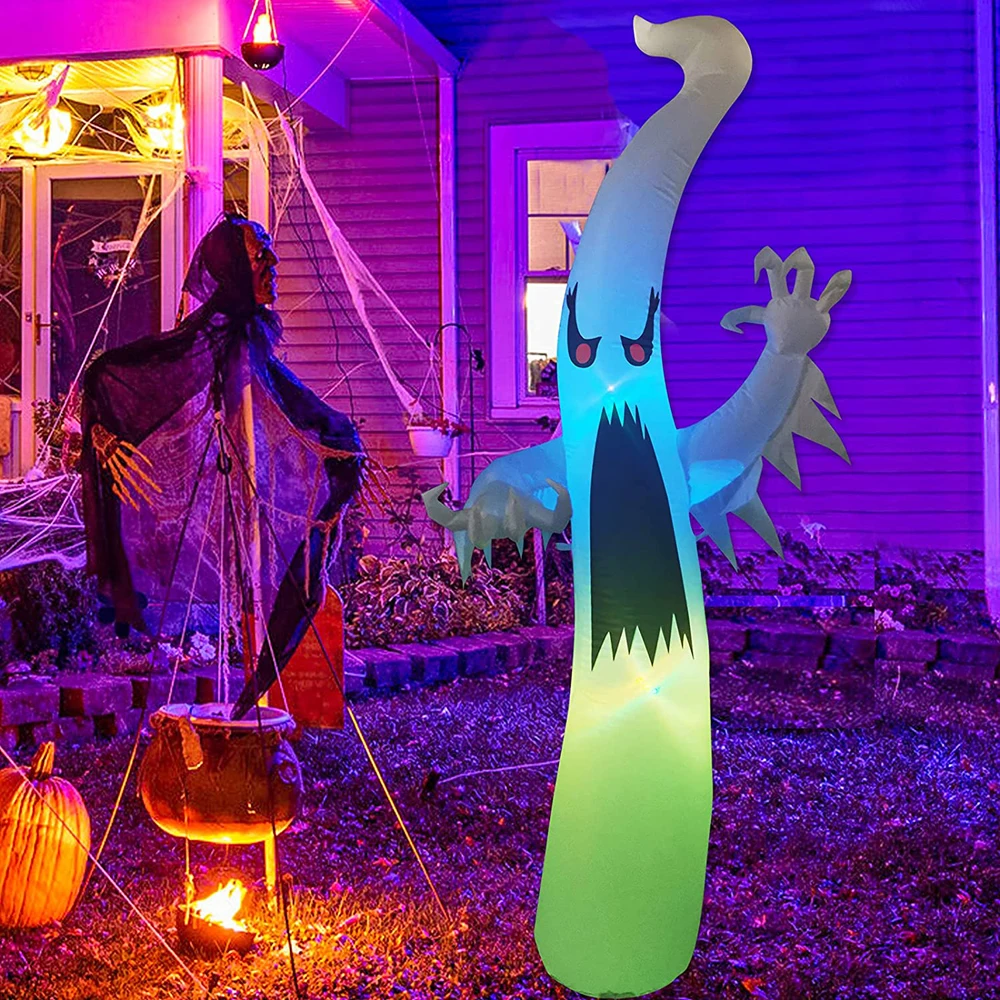 2,4 m Halloween Dmuchany Straszny Duch Ze Zmianą Koloru LED Domowy Ogród, Dziedziniec Halloween Dekoracje Świecące Duch Rekwizyty