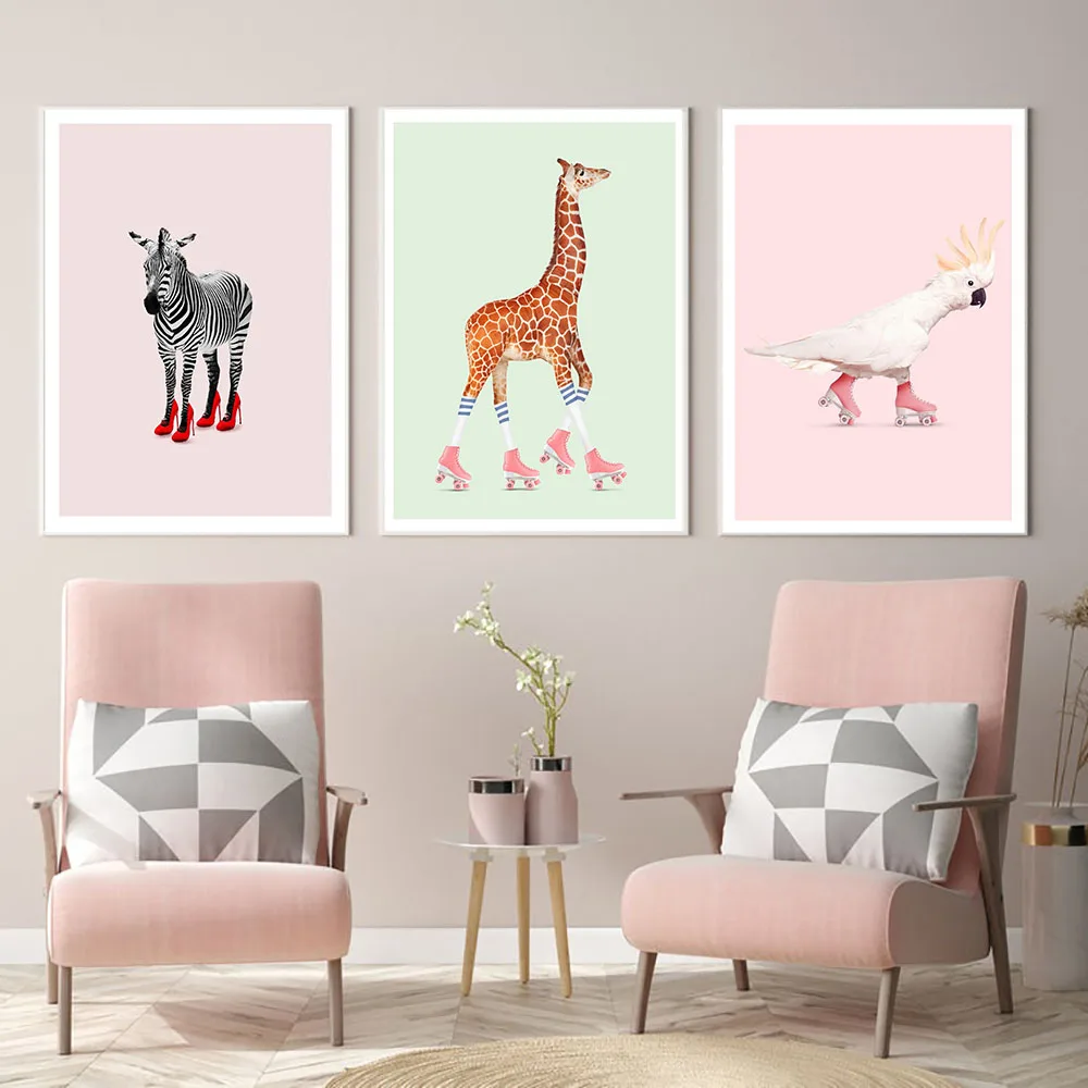 Plakat Z Różowe Flamingi W Stylu Skandynawskim, buty do Biegania, Malarstwo Na Płótnie i Reprodukcje, Ścienne Artystyczne Obrazy Do Wystroju Wnętrza Salonu