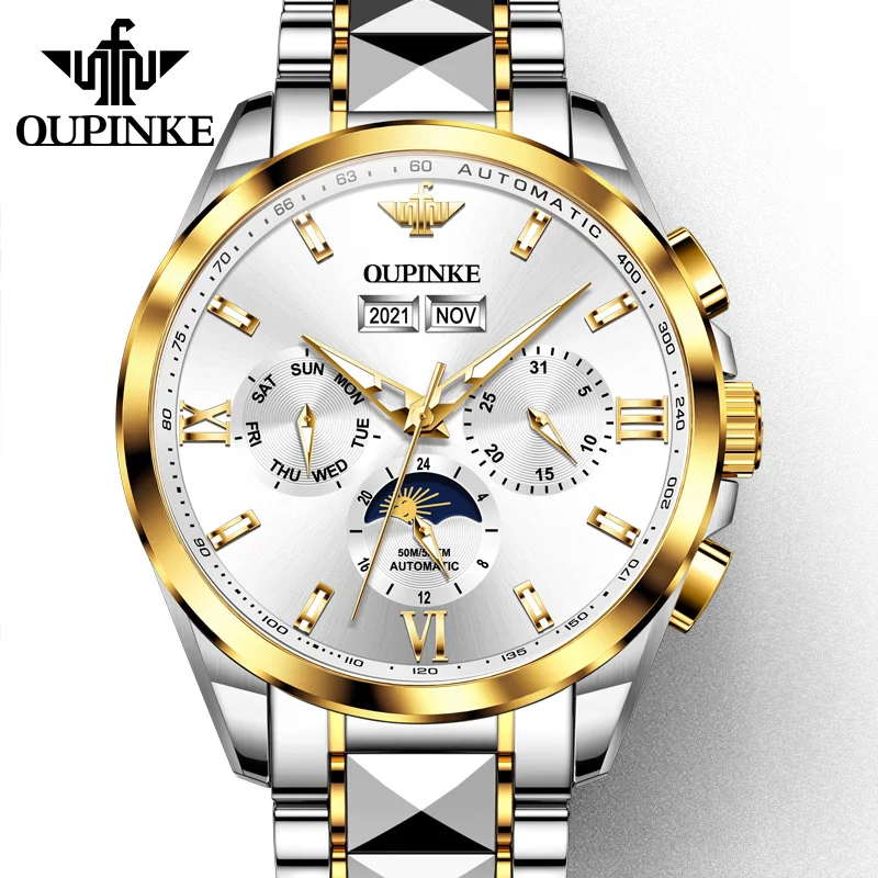OUPINKE Zegarek dla Mężczyzn Automatyczne Mechaniczne Zegarek Wodoodporny Szafirowe Męskie Lustrzanki Biznesowych Zegarki Najlepsze Marki Luksusowych Moonswatch