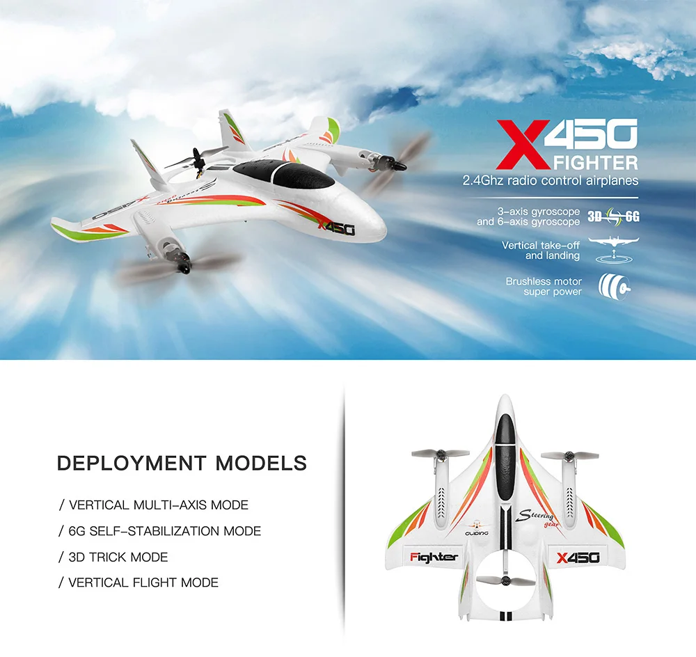 Wltoys Xk X450 Rc Samolot 2,4 G 6Ch 3D/6G Bezszczotkowy Silnik Pionowy Start Samolotu ze Stałym Skrzydłem Pilot Zdalnego Sterowania Szybowiec Samolot Zabawka