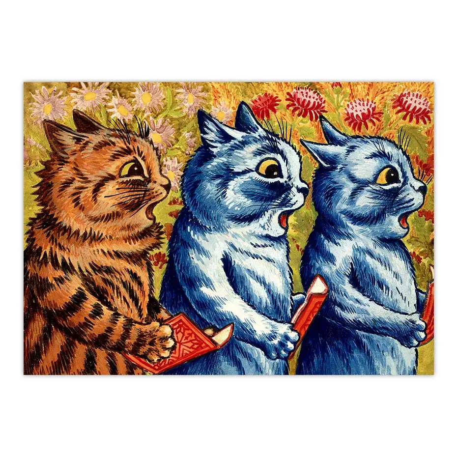 Vintage Plakat Drukowanie Na Płótnie Trzy Koty Śpiewające Płótnie Obraz Louis Wayne Uchwyt Sztuka Retro Wzór-Antyczna Sztuka Dekoracji Domu