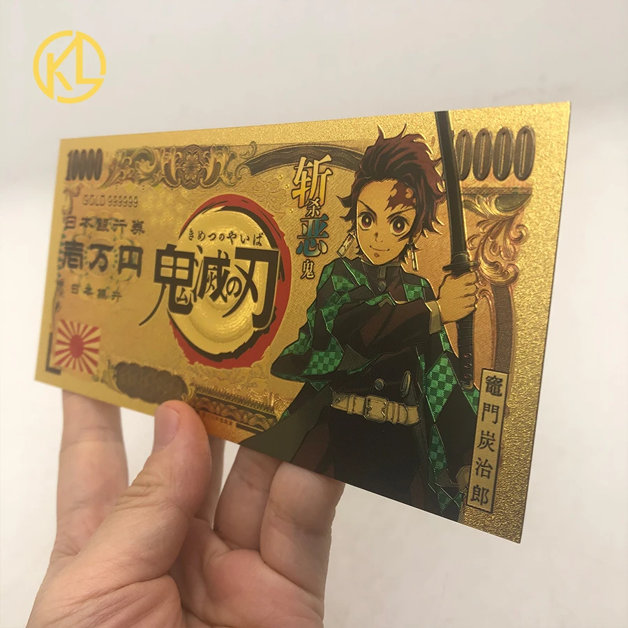 Uwaga 10 szt. Anime Demon Slayer Kimetsu No Yaiba Kamado Tanjirou Rekwizyty Akcesoria Złoty Banknot dla fanów Świąteczny prezent