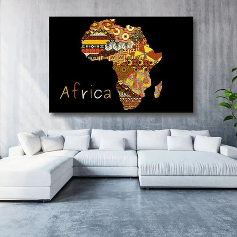Krajobrazowa Artystyczna Mapa Afryki Malarstwo Reprodukcje Plakat HD Zdjęcia Wydrukowane na Płótnie, Używane do Estetyki Domowej Wyposażenie, Wystrój, Uchwyt sztuka
