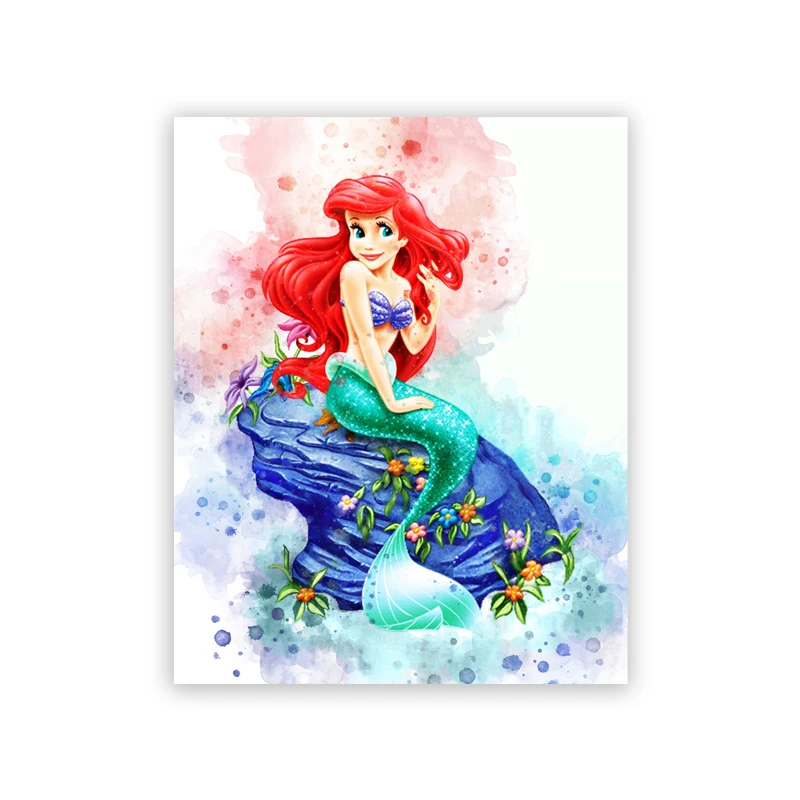 Księżniczka Ariel Plakat Druku Syrenka Akwarela Na Płótnie Obraz Dla Dziewczyn Plac Ściany Książki O Sztuce Fotografii Plac Zabaw Dla Dzieci Decor