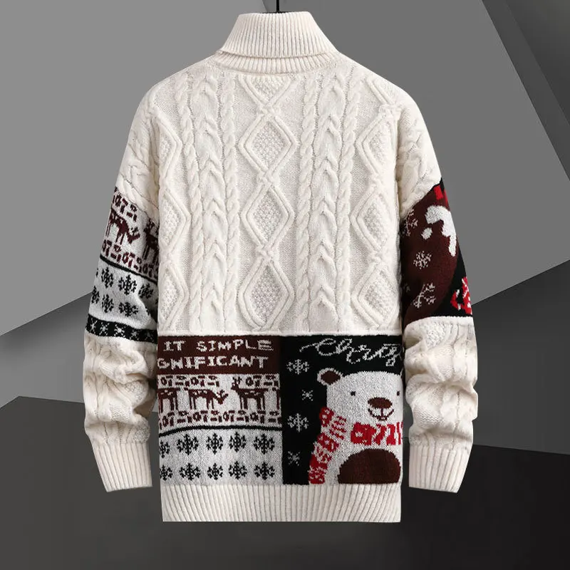 Brzydki Świąteczny sweter Sweter z wysokim Kołnierzem, Sweter z Kreskówkowe Nadrukiem, Sweter z Dzianiny Dla Mężczyzn, Zimowy Sweter, Firmowy
