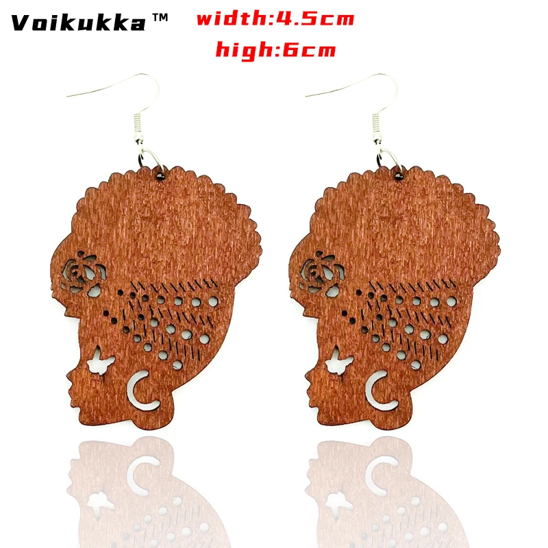 VOIKUKKA Biżuteria Cięcia Laserowego Afrykańska Kobieta Avatar Sylwetka Naturalny Drewniany Spadek Afrykańskie Kobiece Kolczyki Akcesoria