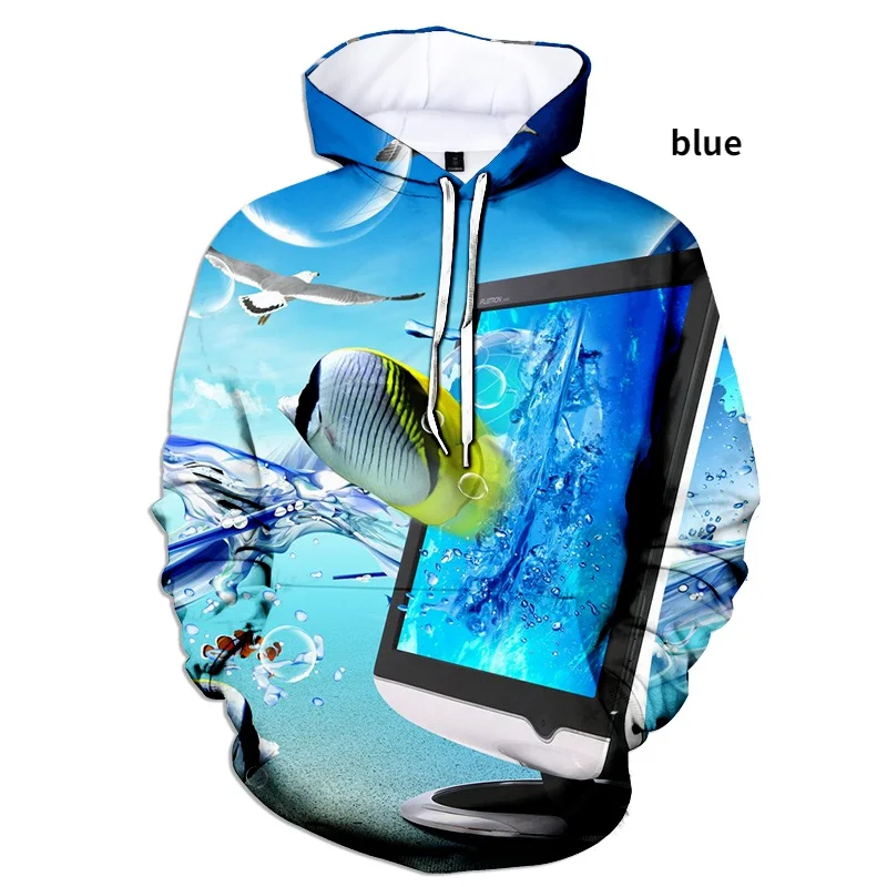 Nowa moda męska 3D ryby wzór druku bluza kreatywny codzienny styl uliczny zwierząt sweter S-4XL