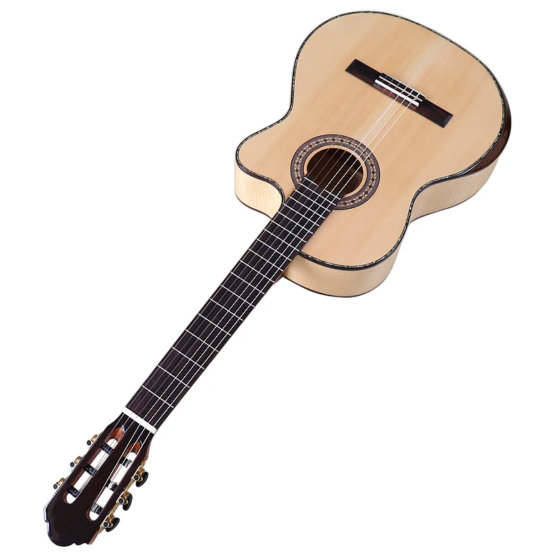 39-Calowy Wysokiej jakości Gitara Klasyczna Flame Maple Cutway Gitara Klasyczna z Pierścieniem Kątem Świerk z Litego Drewna Top z Korektorem Gitara