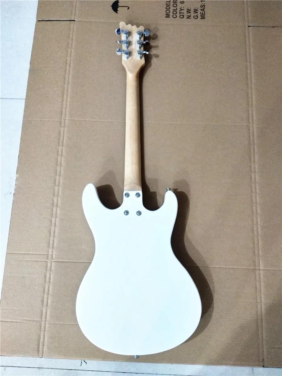 Nowa, wykonana na zamówienie biała gitara elektryczna ze stałym mostkiem, chromowane akcesoria, głowica w kształcie stopy, bezpłatna wysyłka