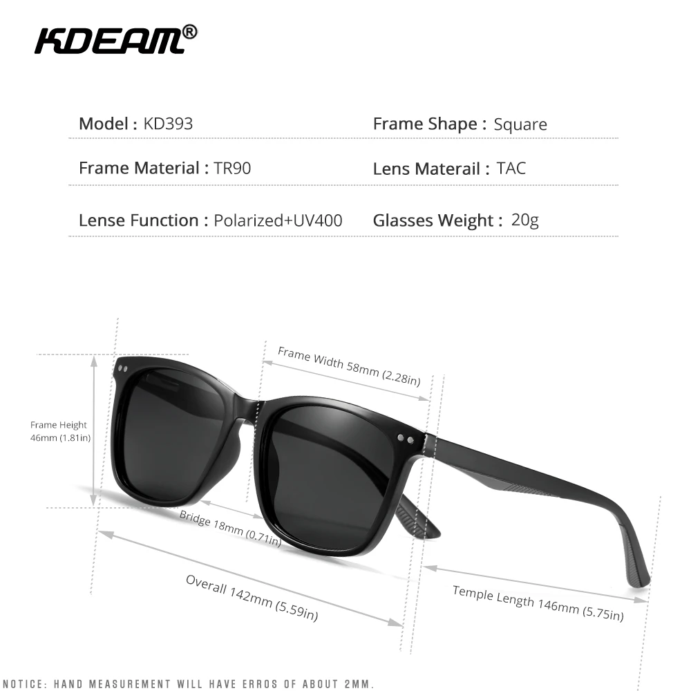 KDEAM Męskie Okulary Polaryzacyjne soczewki Kwadratowe TR90 Materiał Oprawy Sprężynowe Zawiasy Ze Stali Nierdzewnej Turystyczne Okulary Dla Wędkarzy