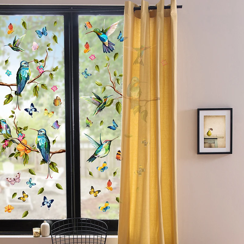 2 arkusze Ładny Ptak i Motyl Szklane Drzwi, Okna, Naklejki na Ścianę dla Dzieci, Dekoracje Pokoju Dziecięcego, Naklejki z Ptakami, Dekoracja Domu