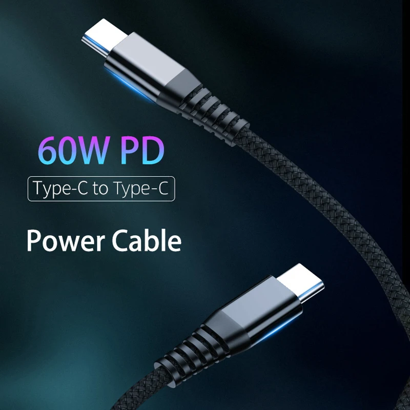 Podwójny kabel typu c 60 W PD kabel 1,2 m dla xiaomi huawei Pleciony QC3.0 super ładowanie 3A typ C typ c 480 Mb/s linia transmisji danych