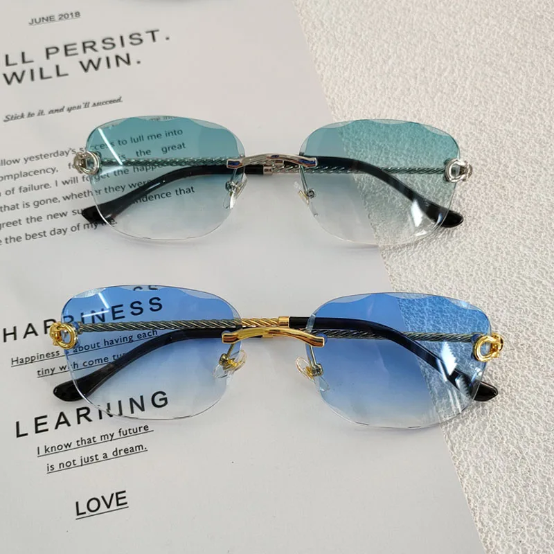 HBK 2023 Nowe Hale Metalowe Okulary przeciwsłoneczne Faliste Damskie Niebieskie Okulary Bez Oprawek Dla Kobiet Modnych Odcieniach Punktów UV400