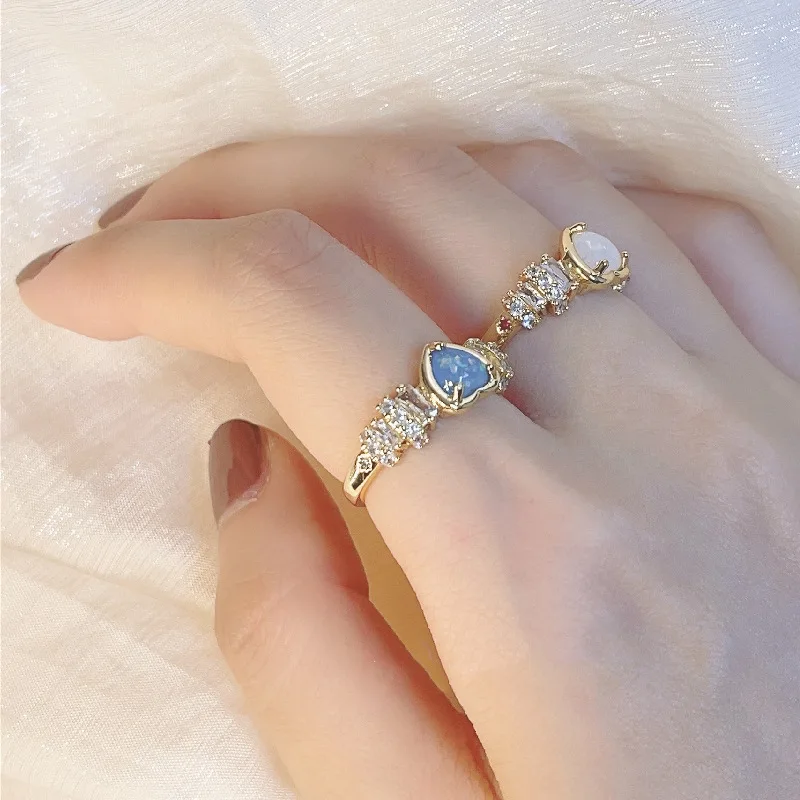 Y2K Biżuteria Niebieski Cyrkon Kryształ Pierścienie Dla Kobiet Moda Vintage, punk Błyszczące Pierścienie Koreański Urok 90 s Estetyczne Akcesoria