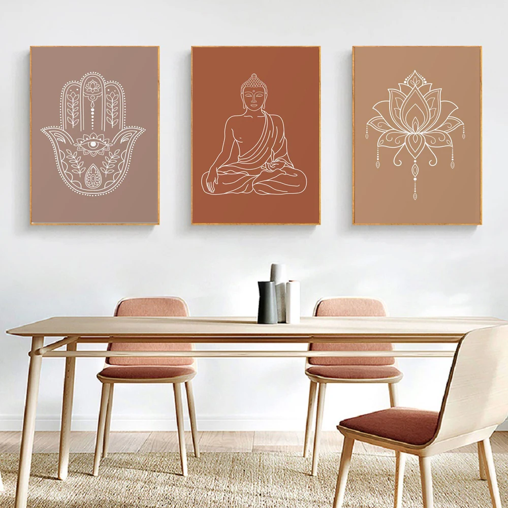 Mandala Buddy Lotos Zen, Joga Neutralny Skandynawski Ścienny Art Print Wnętrze Obraz na Płótnie, Plakat Obraz do Salonu Wystrój Domu