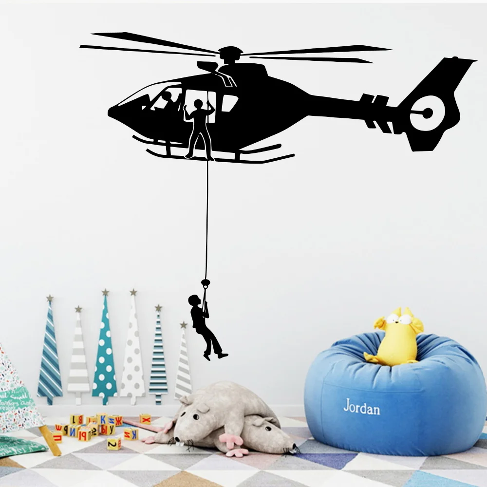 Kreskówka Air Force Helikopter Winylowa Naklejka Na Ścianę Wymienny Do Dekoracji Pokoju Dziecięcego Wystrój Domu Naklejka Na Ścianę Malowidła Ścienne Tapety
