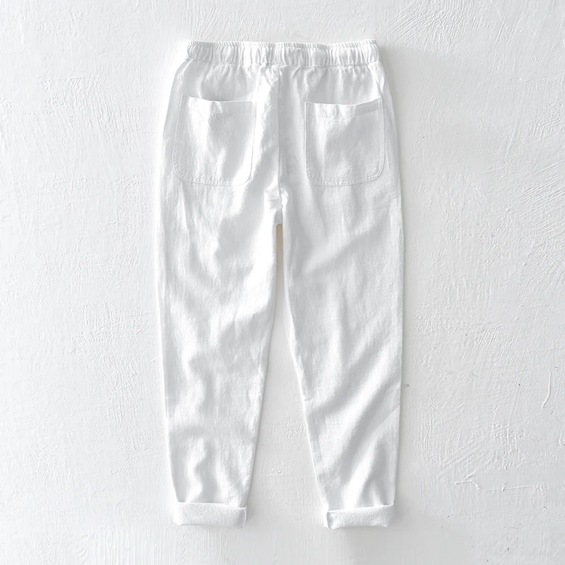 Bawełniane Spodnie dla Mężczyzn, Monochromatyczne Dorywczo Modne Spodnie, Męskie Proste Spodnie z Elastyczną Gumką w Talii, Duże Rozmiary 4XL