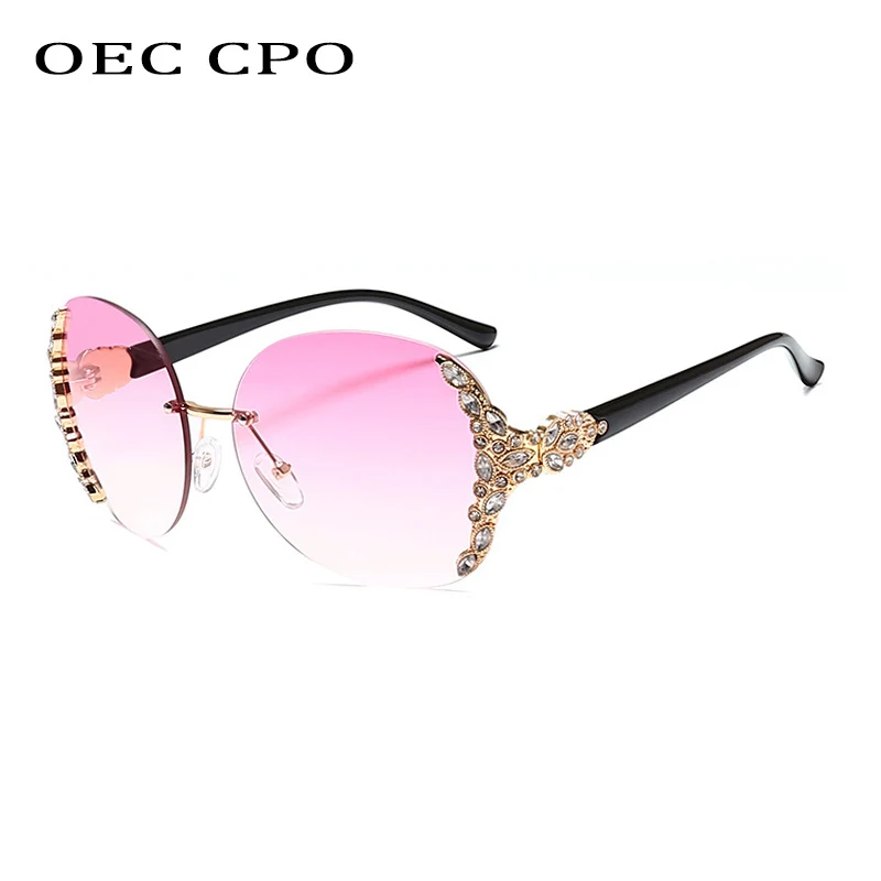 OEC CPO Bezramowe Okulary Damskie Luksusowe Z Kryształkami na Przewymiarowany Okulary Vintage odcienie dla kobiet Gradientu modne Okulary O128