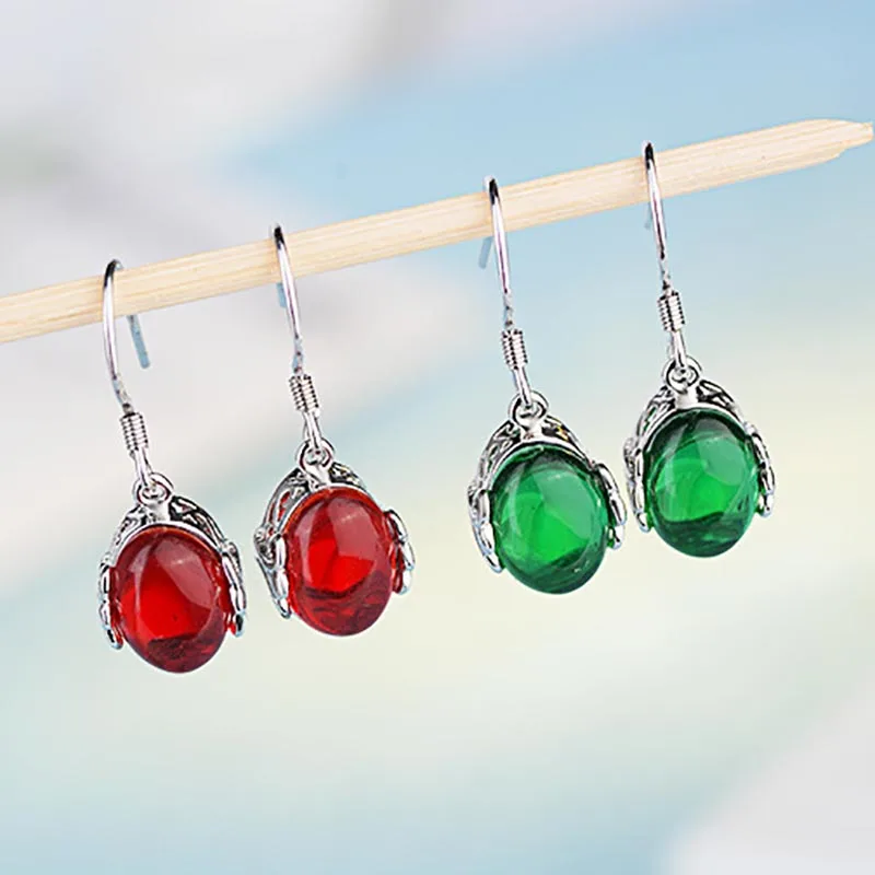 Cellacity Klasyczne 925 Srebro Jade Kolczyki Dla Uroczych Kobiet Czerwonego Koloru Zielonego Z Kamieniami Szlachetnymi Wiszące Kolczyki Srebro Biżuteria Prezent