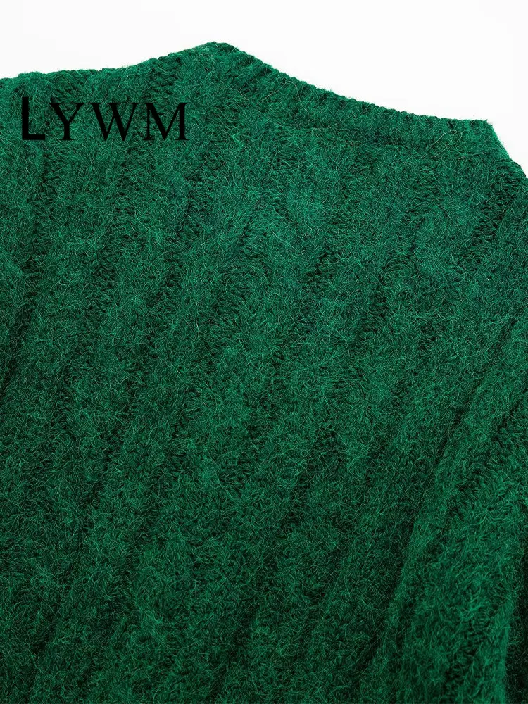 LYWM Kobiecy Modny Zielony Jednorzędowy Sweter, Sweter, Vintage Sweter Z Długimi Rękawami I Okrągłym Dekoltem, Damskie Eleganckie Damskie Stroje