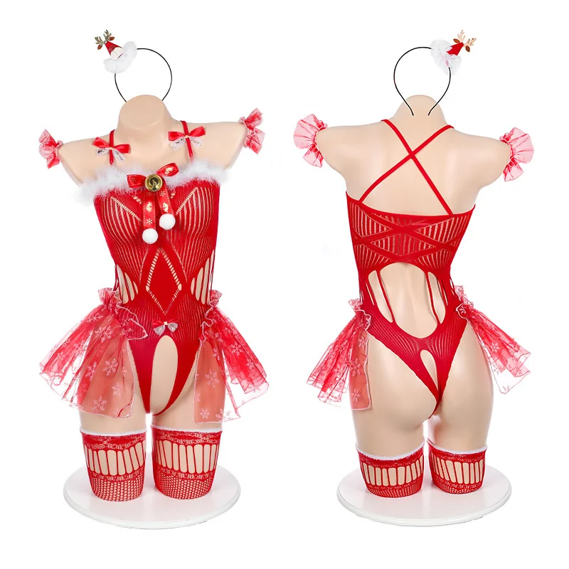 2021 Bielizna Seksowna Bielizna Świąteczne Stroje Mikołaja Cosplay Kostium seksowna bielizna Czerwona Sukienka Pokojówki Królik Dziewczyna Jednolite Stroje