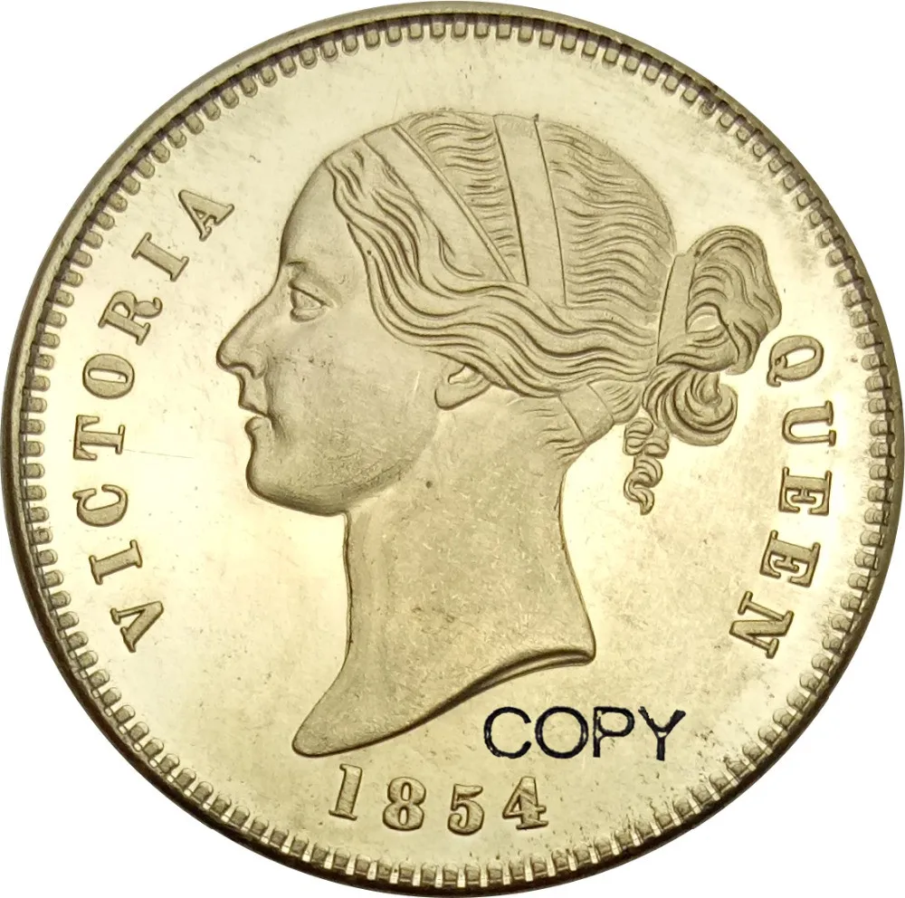 Kompania wschodnioindyjska Dwa Мохура KRÓLOWA WIKTORIA 1854 r. Mosiężna Metalowa Transferowy Monety Pamiątkowe MONETY