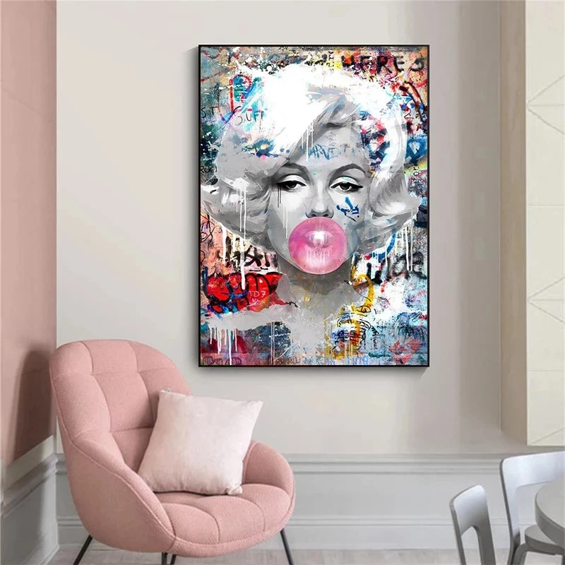 Audrey Hepburn Marilyn Monroe Plakat Gwiazdy Bubblehead Graffiti Pop Art Print Wzór Modny Wystrój Ścian Płótno Malarstwo