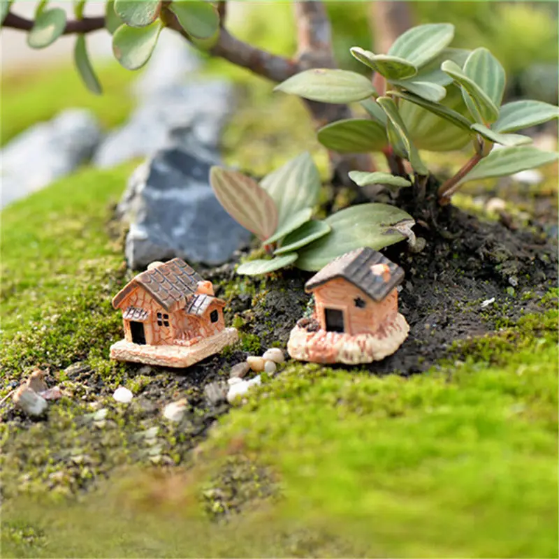 3 szt. Mini Mały Domek Domki DIY Zabawki Rękodzieło Figurka Mech Terrarium Wspaniały Ogród Ornament Krajobraz Wystrój Różne Kolory Domek dla Lalek