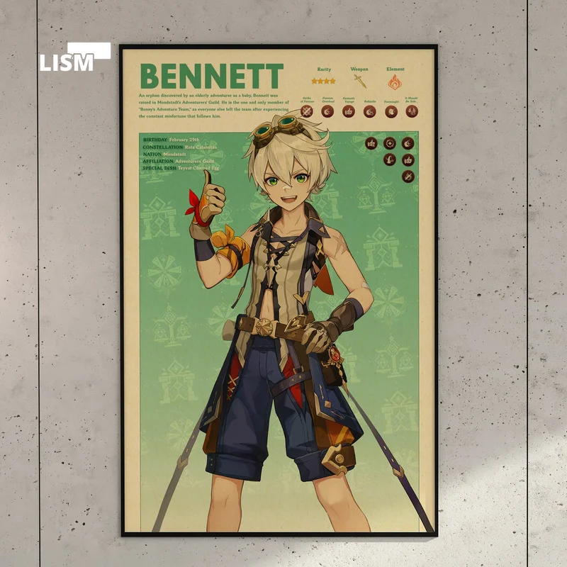 Genshin Impact Anime Papier Pakowy Plakaty Wydruki Domowy Wystrój Pokoju Ścienne Obrazy Naklejki Anime Plakat Zestaw Boho Dekoracja Sypialni