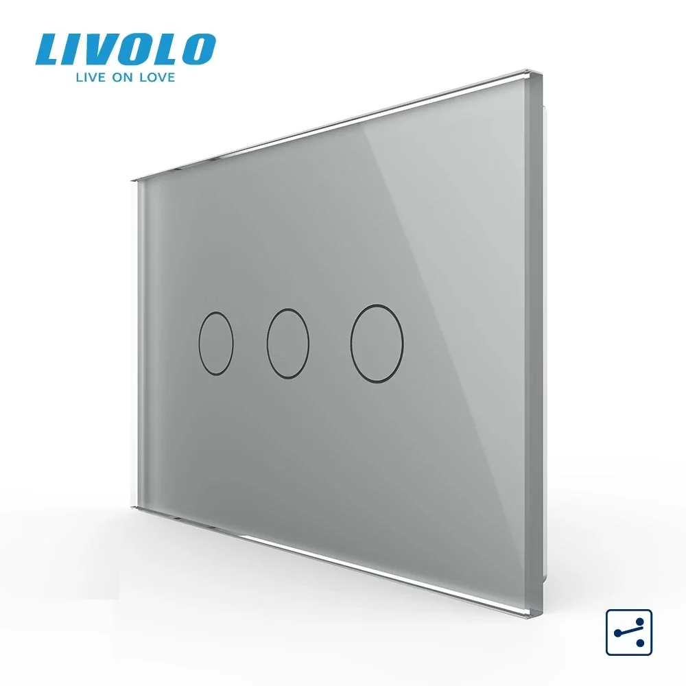 Dotykowy włącznik Livolo normy US/AU, VL-C903S-11, pasek z białego kryształu, 3-pasmowy 2-pozycyjny włącznik światła ze sterowaniem dotykowym