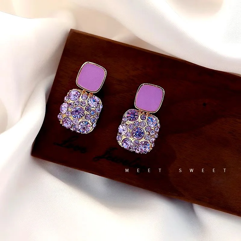 Korea Moda Fioletowy Kryształ Rhinestone Spadek Długie Wiszące Kolczyki dla Kobiet i Dziewcząt Rocznika Luksusowe Kolczyki Biżuteria Prezenty Projektant