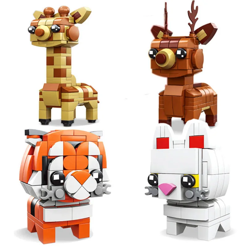 Śpiewajcie Sprzedaż Mini Zwierząt Blok DIY Tygrys, Lew, Kot, Żyrafa Słoń Panda Husky Jeleń Budowlany Cegła Zabawki Dla Dzieci