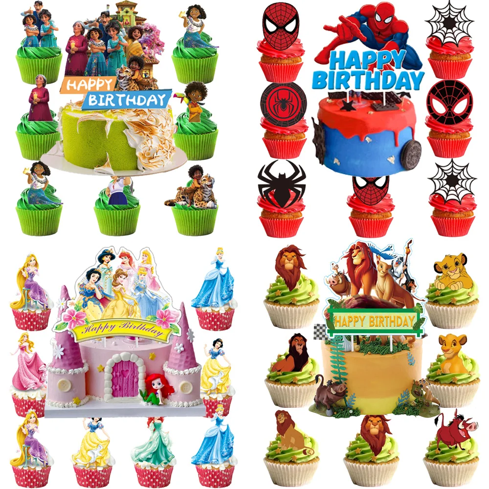 25 szt. Encanto Księżniczka Spiderman Urodziny Ozdoby Do Tortu Dostawy dla Dzieci Prysznic Jubileuszowy Ciasto Topper Flaga Zestaw Prezent dla Dzieci