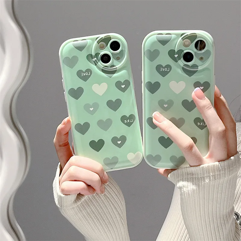Ładny Kreskówka Zielony Etui Love Heart z Miękkiego TPU dla Huawei Honor 50 60 70 20 30 Nova 10 9 P50 P30 Pro P40 Lite Y9 Prime 2019 Etui