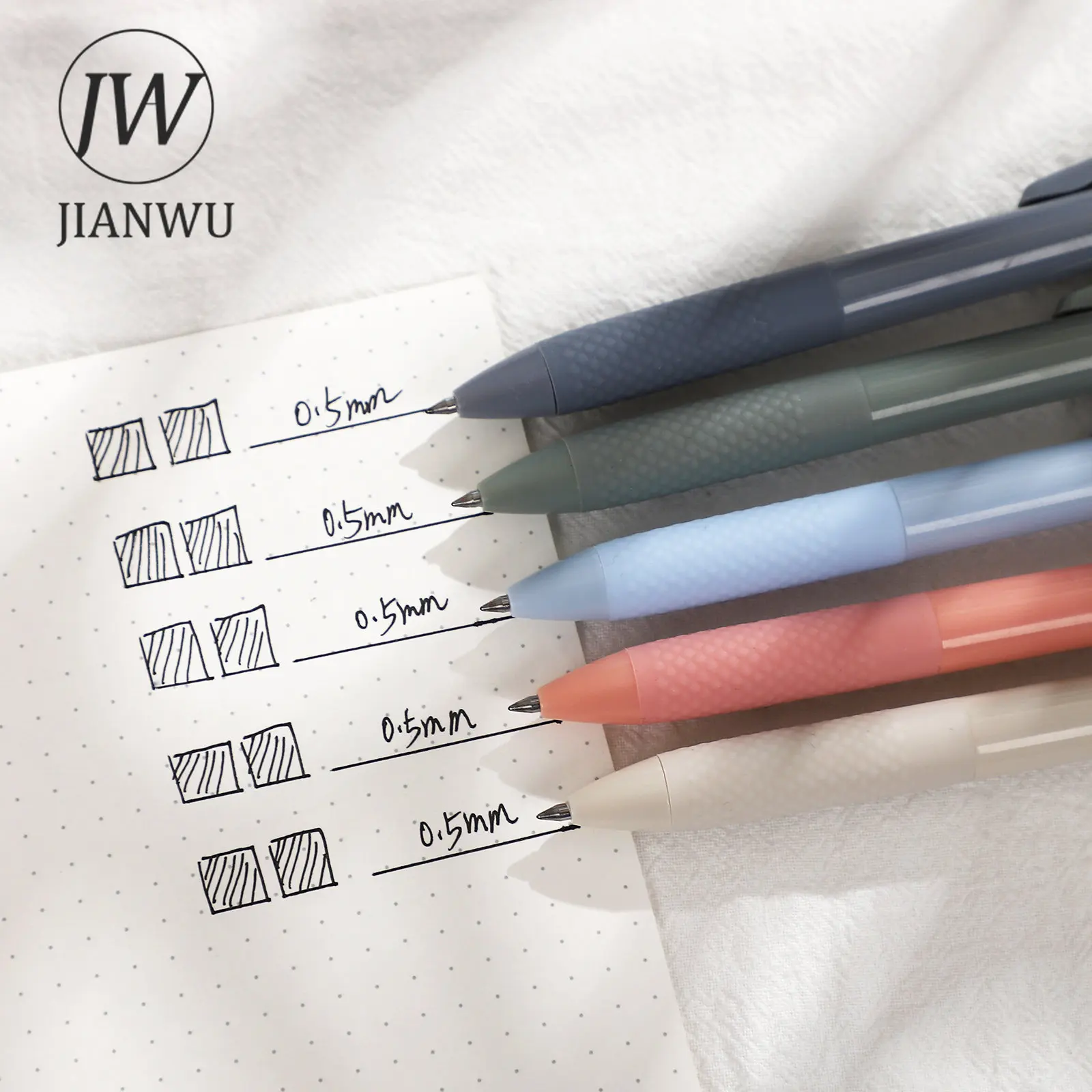 JIANWU 5szt 0,5 mm Press czarny atrament neutralny uchwyt Kreatywne żelowe długopisy z atramentem o dużej pojemności Gładkie list 1500 m przybory Szkolne