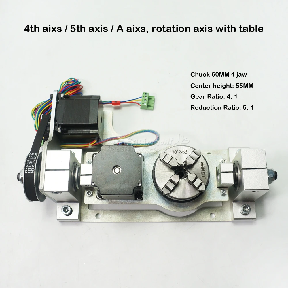 CNC 4-oś/5 osi (Aixs, obrotowa oś) ze stołem dla osi obrotowych 4 Szczękowy uchwyt 60 mm 5-osiowe frezarki CNC Grawer