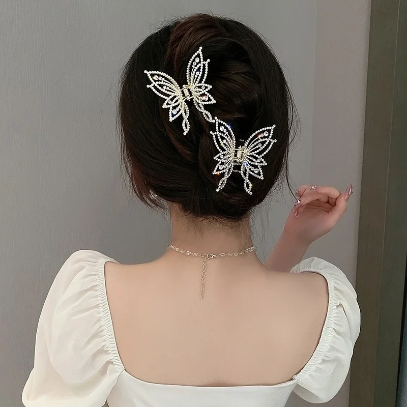 Moda Perły Rhinestone Motyl Pazury Do Włosów Zaciski Dla Kobiet Dziewczyn Elegancki Ogon Klip Spinki Koreańskie Akcesoria Do Włosów