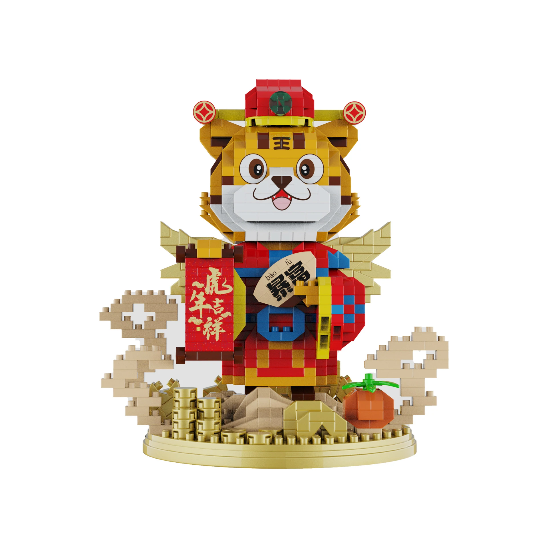 Bóg Bogactwa Tygrys Mini Bloki 2022 Chiński Festiwal Wiosenny Model 3D Mikro Cegły Figurki Zabawki Dla Dekoracją świąteczną