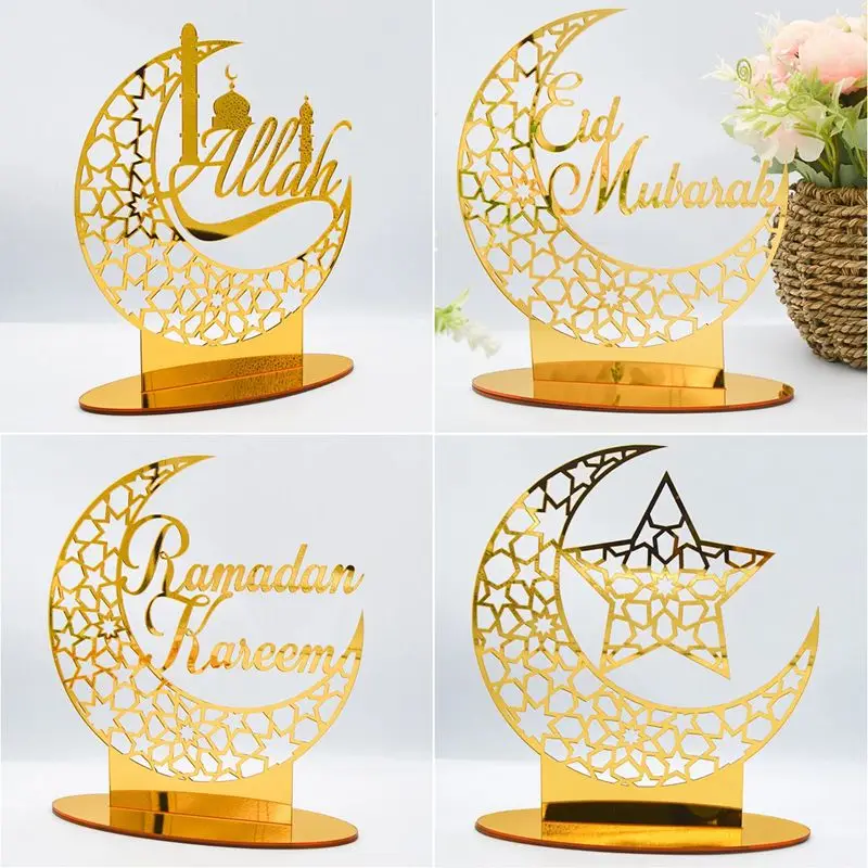 Eid Mubarak Złoty Akryl Zawieszka Ozdoba Ramadan Kareem Dekoracji Dla Domu Eid Al Adha Prezenty Islamskie Muslim Wieczorne Toaletowe