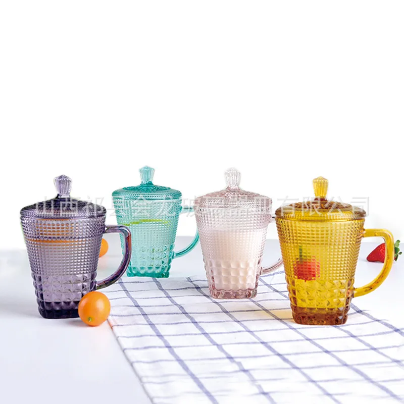 Europejska kubek z kolorowego szkła do użytku domowego picia z uchwytem, kubek, kubek na sok, kawa, filiżanka