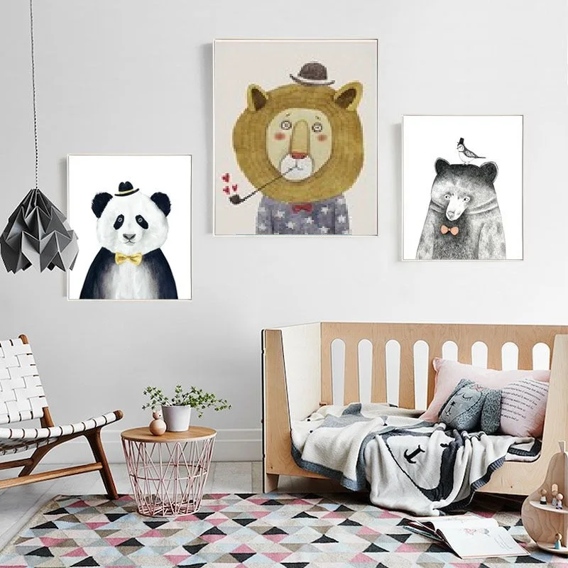 Sztuka Anioła Bez Ramy Scandinavian Zwierzę, Lew, Niedźwiedź Panda Print Ścienny Dekor Płótno Plakat