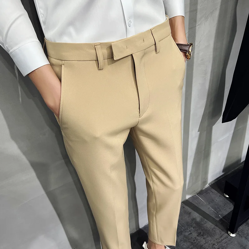2022 Męskie Letnie Biznesowych Formalne Spodnie Proste Codzienne Koreański Obcisłe Garnitur Spodnie Męskie Ślubne Społeczne Biurowe Spodnie Plus Size 29-38