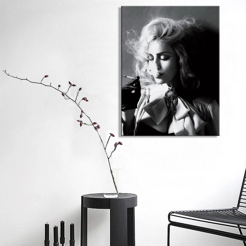 Nowoczesny czarno-biały plakat drukowanie uchwyt sztuka płótnie obraz piękna damska Madonna palenie zdjęcia ozdoba salonu