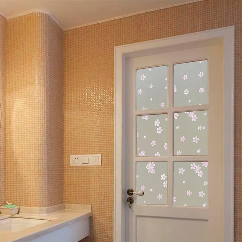 Różowy wzór z kwitnących wiśni okienna statyczna folia okienna kratka elektrostatyczna szklana folia matowa okno sypialni naklejka do łazienki